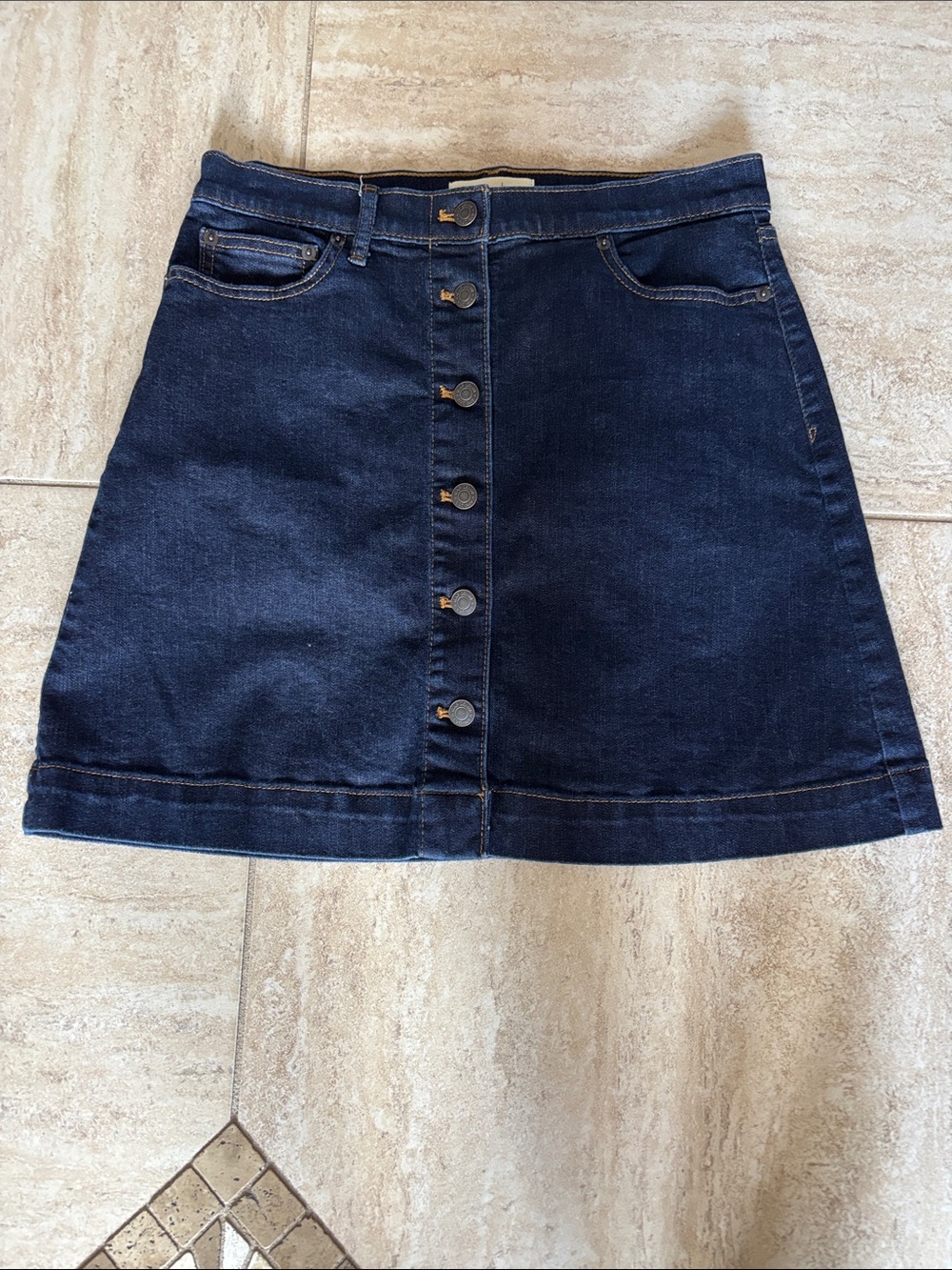 GAP Dark Blue Button-Front A-Line Denim Skirt